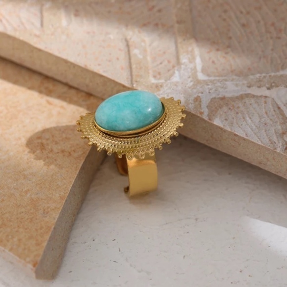18K Gold Plated Natural Tianhe Stone Ring